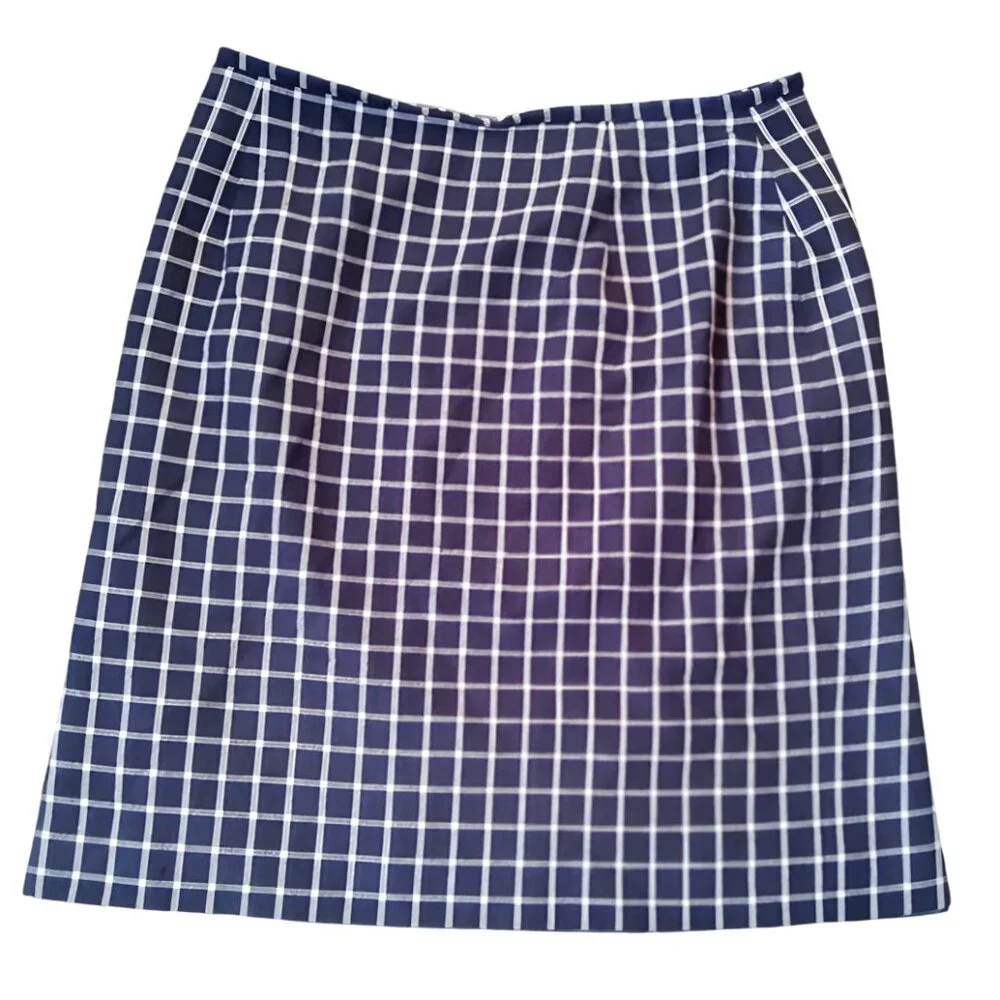 Ralph Lauren Women's Plaid Midi Skirt Cotton Blend Vintage Blue Size Large 14 - Picture 2 of 9